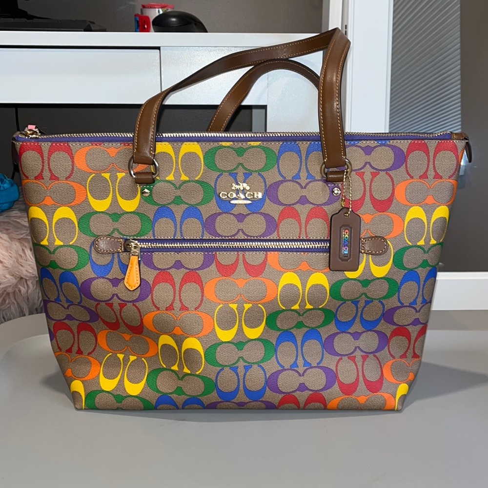 Coach Gallery Tote In Rainbow Pride Signature Canvas